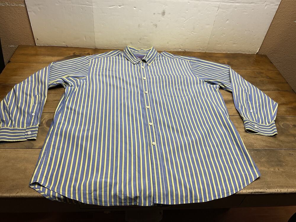 Ralph Lauren PURPLE LABEL Men’s XXL Casual Dress Shirt Blue Yellow Stripes